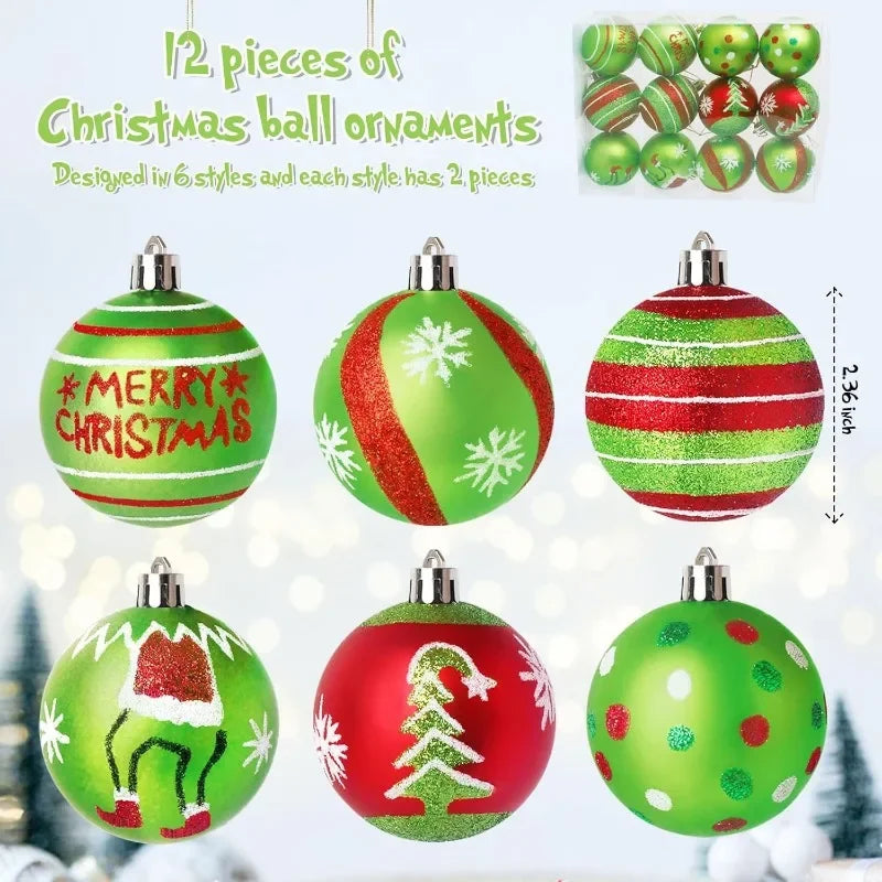 Cravinc 12-Piece Hand-painted Plastic Christmas Tree Ornaments - Festive Holiday Decor