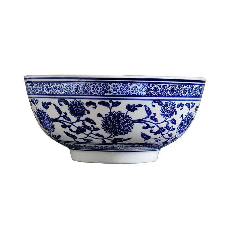 Cravinc 10-Inch Blue and White Porcelain Bowl, Japanese Bone Tableware