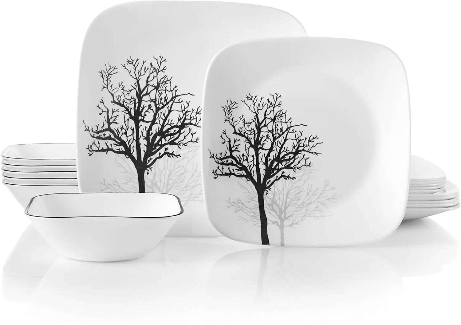 Cravinc 18-Piece Triple Layer Glass Dinnerware Set, Lightweight Square Plates & Bowls