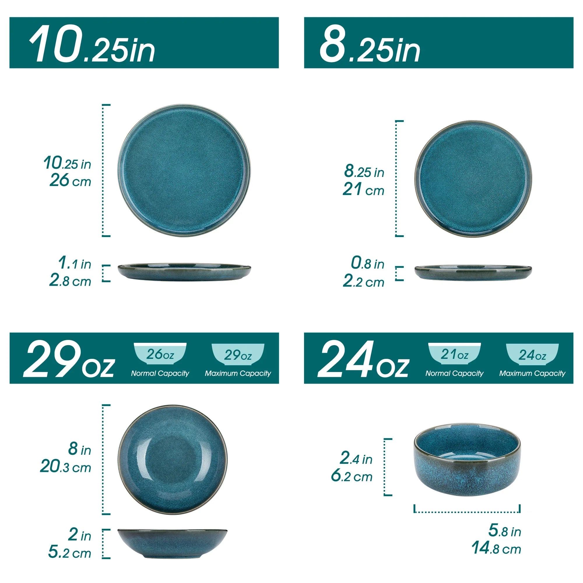 Cravinc 16/32 Piece Blue Ceramic Dinner Set for 4/8, Reactive Glaze Tableware