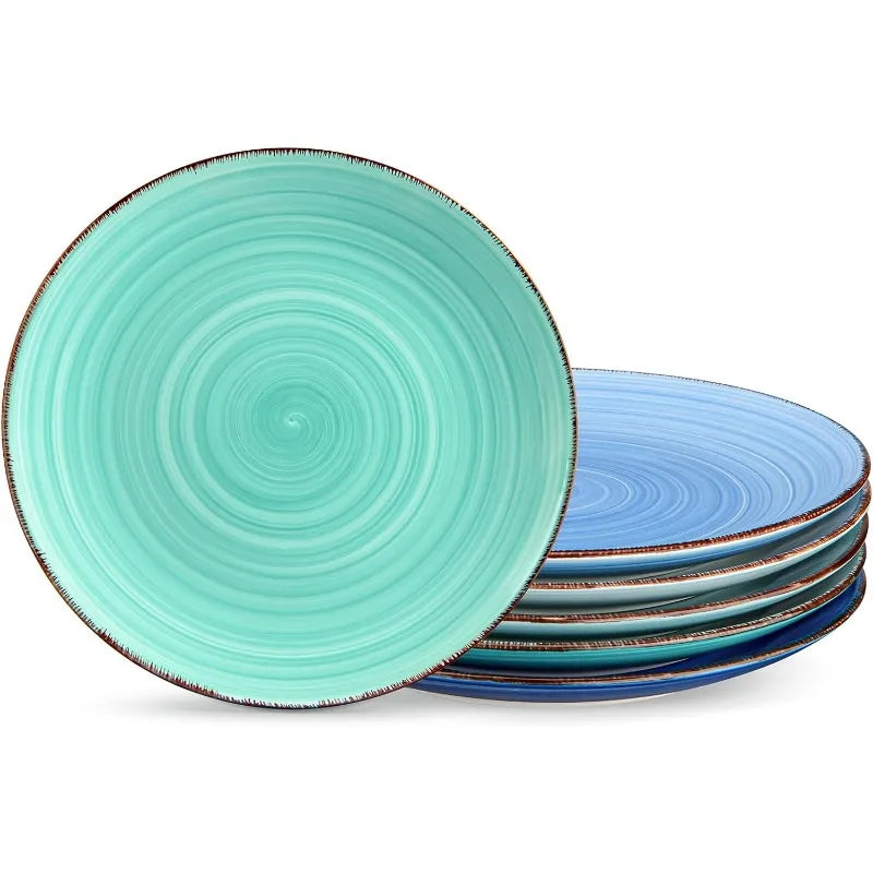 Cravinc 10.5 Inch Ceramic Dinner Plates Set of 6 - Assorted Colors