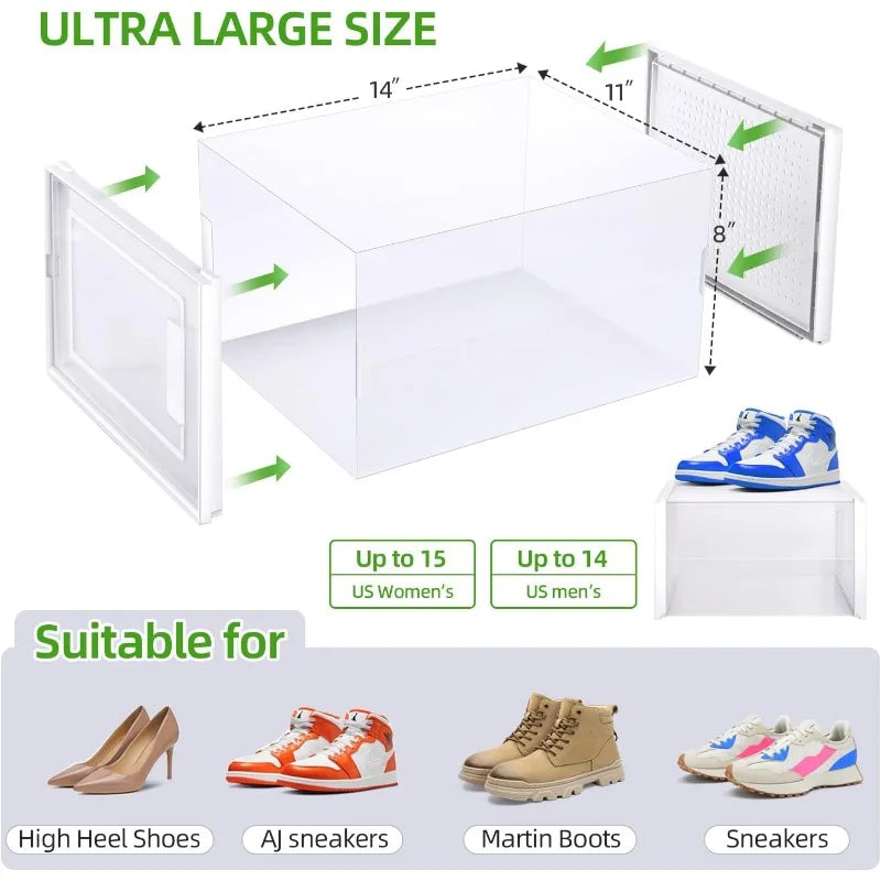 Clear Shoe Box Organizer XL Size Stackable Plastic Containers by Cravinc