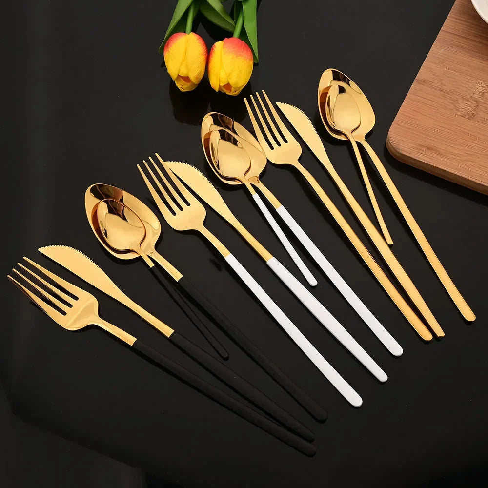 Cravinc 16Pcs Rose Gold Cutlery Set Stainless Steel Dinnerware