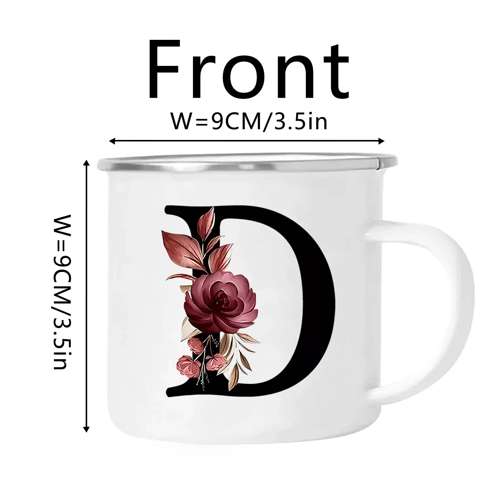 Cravinc 12oz Floral Letters Enamel Coffee Mug with Handle for Camping and Travel