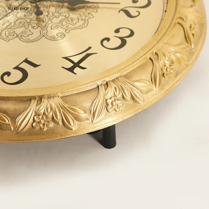 Brass Wall Clock with Relief Design - Cravinc Luxury American Style Home Decor