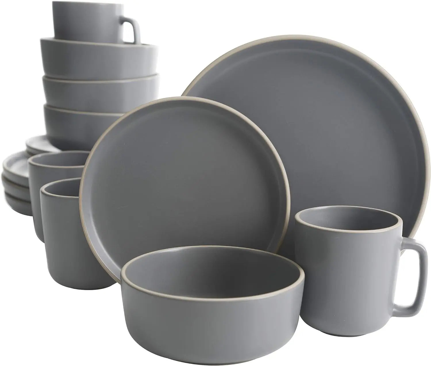 Cravinc 16-Piece Round Matte Stoneware Dinnerware Set for 4, Green