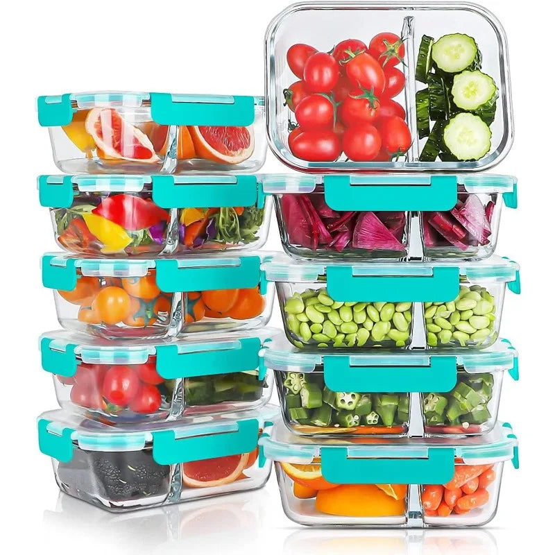 Cravinc 10 Pack Glass Meal Prep Containers 2 Compartments