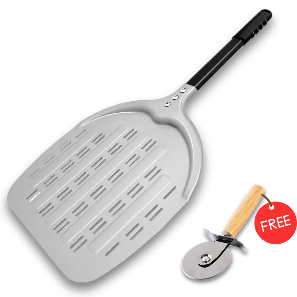 Cravinc 12" Aluminum Pizza Peel Perforated Paddle Nonstick Baking Tool