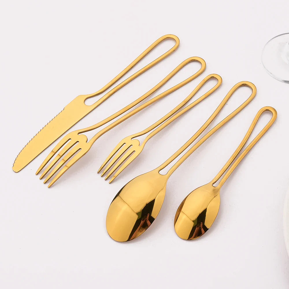 Cravinc 16-Piece Gold Cutlery Set with Hollowed Out Handle