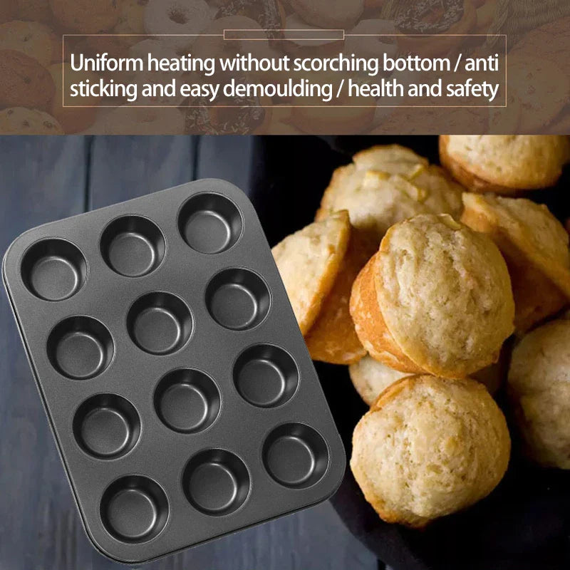 Cravinc 12 Hole Cupcake Baking Mold Carbon Steel Bakeware Muffin Tray Kitchen Accessories