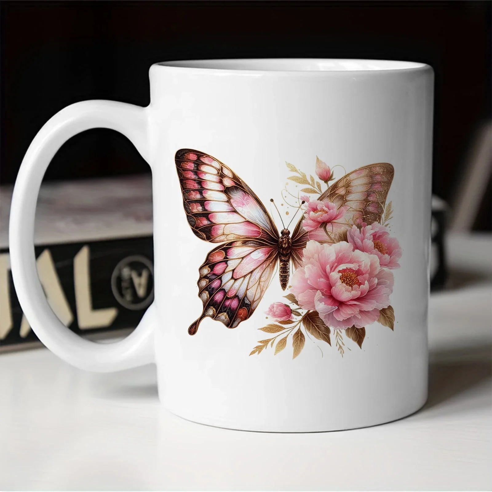 Cravinc 11oz Butterfly Pattern Ceramic Coffee Mug - Colorful Kitchen Drinkware