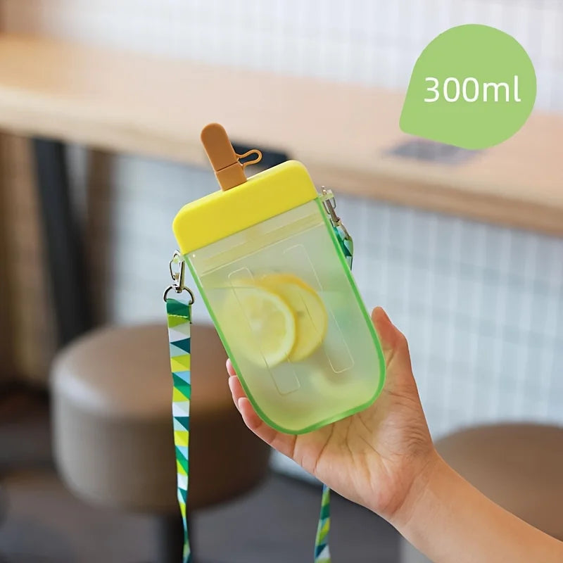 300ml Cravinc Popsicle Plastic Water Bottle with Straw and Strap