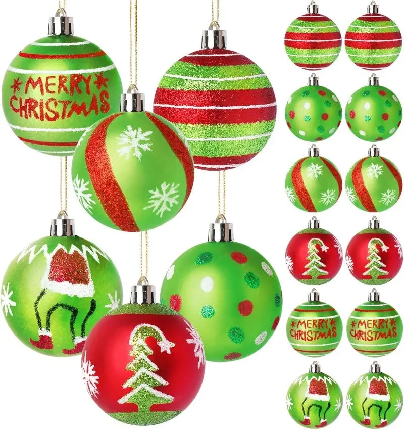 Cravinc 12-Piece Hand-painted Plastic Christmas Tree Ornaments - Festive Holiday Decor