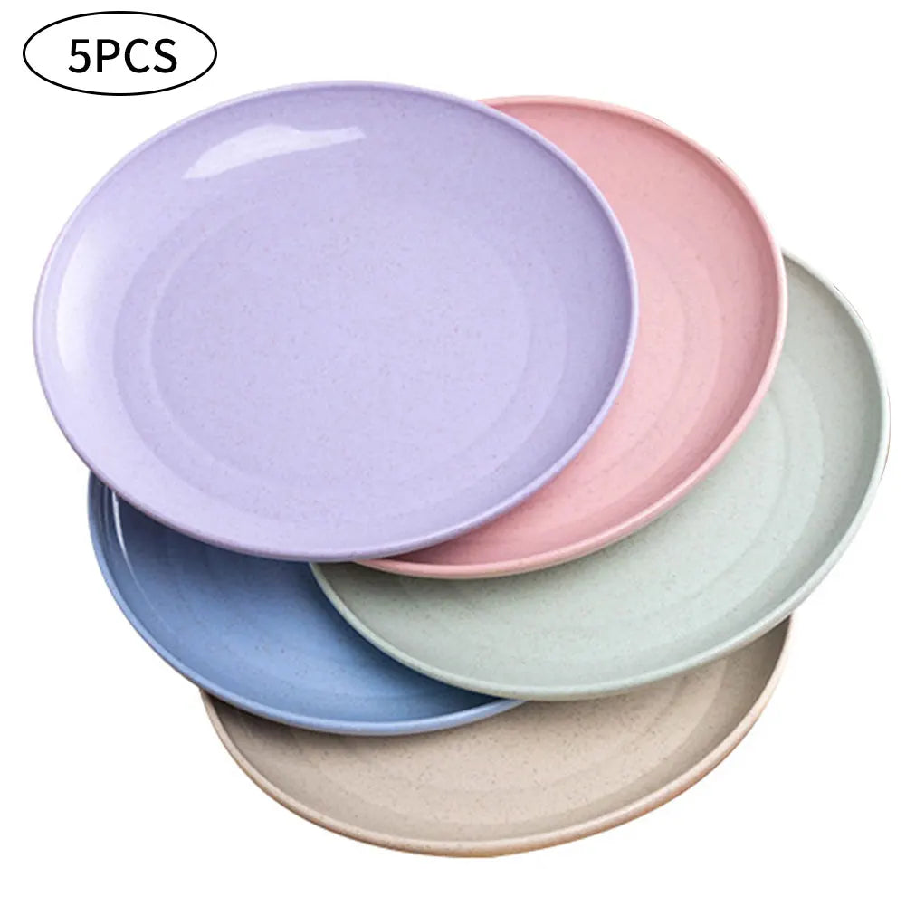 Cravinc 15cm Wheat Straw Plates Set for Home, Picnic & Kids - 5PC Round Dishes