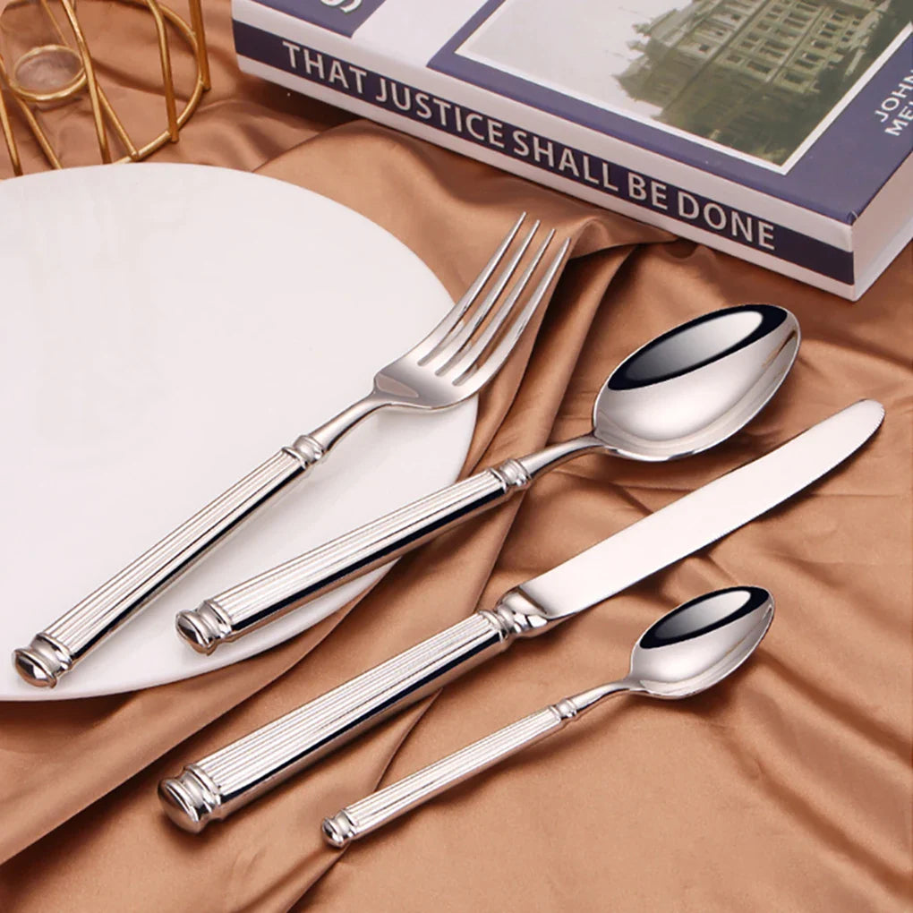 Cravinc 16-Piece Stainless Steel Luxury Cutlery Set - Elegant Silver Dinnerware