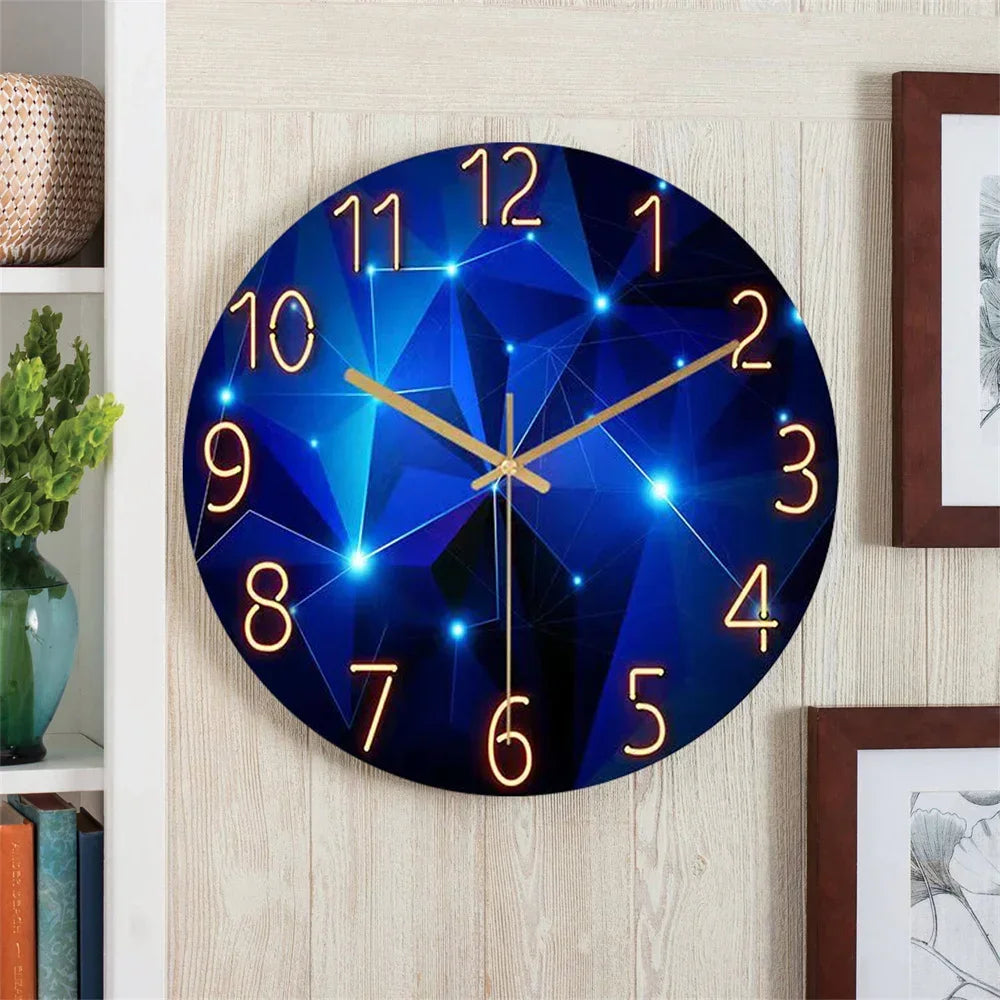 Cravinc 12-inch Geometric Wall Clock in Dark Blue Tempered Glass