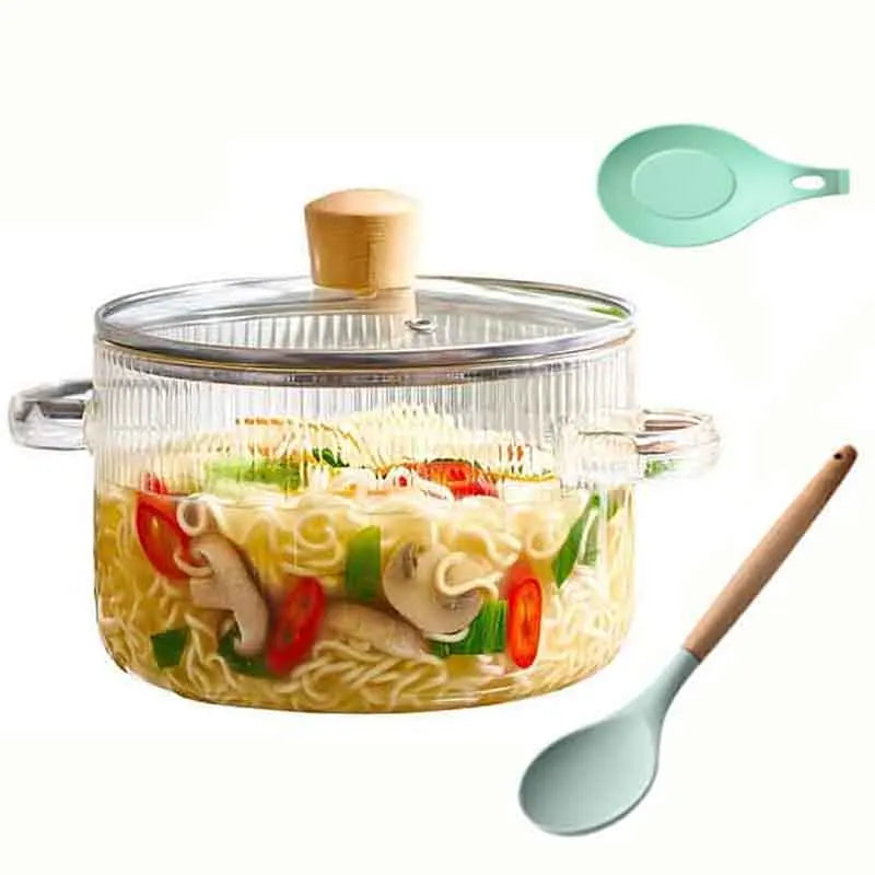 Cravinc 1.6L Glass Cooking Pot with Lid - Heat-Resistant Utensil for Soup, Porridge, Milk