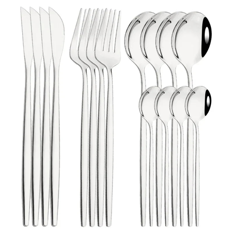 Cravinc 16-Piece Green Silver Stainless Steel Cutlery Set for Dining & Kitchen