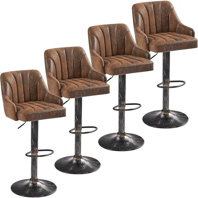 Adjustable Swivel Barstools Set of 4 with Back and Arm by Cravinc