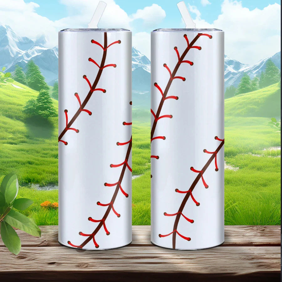 Baseball Pattern Stainless Steel Water Cup & Thin Bottle Set by Cravinc