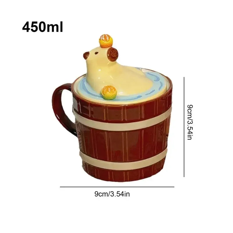 Capybara Cup for Tea Coffee Mug with Lid and Spoon Cute Cartoon Animal Design