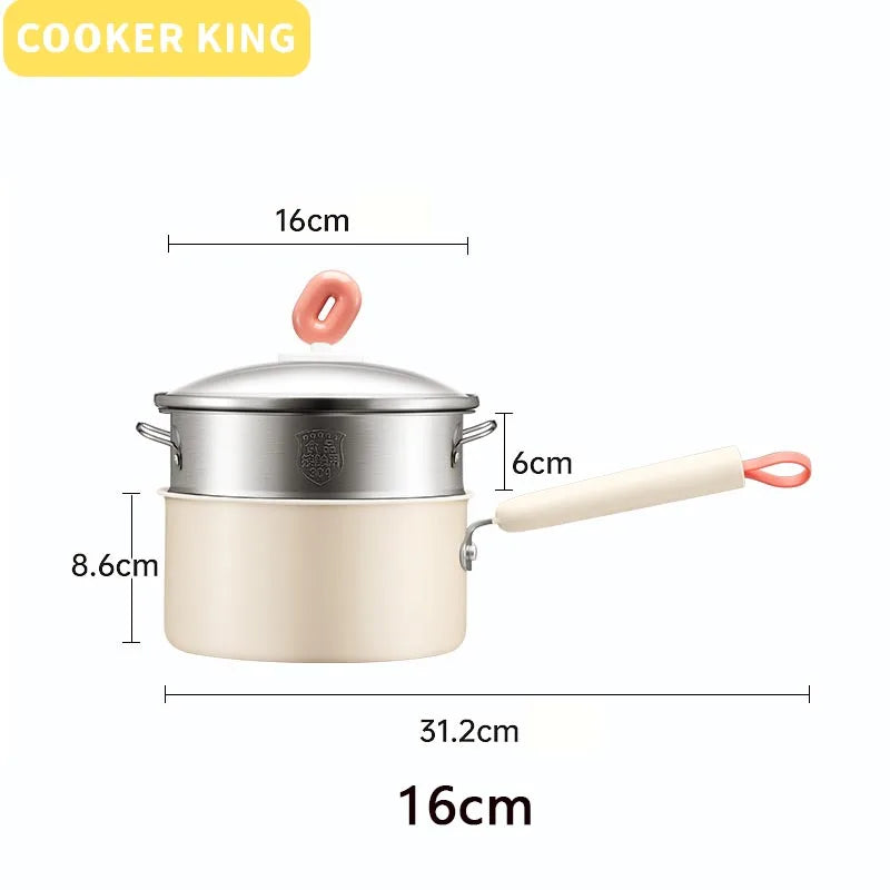 Cravinc 16/18CM Medical Stone Saucepan with Baby Food Steamer and Non-Stick Noodle Pot