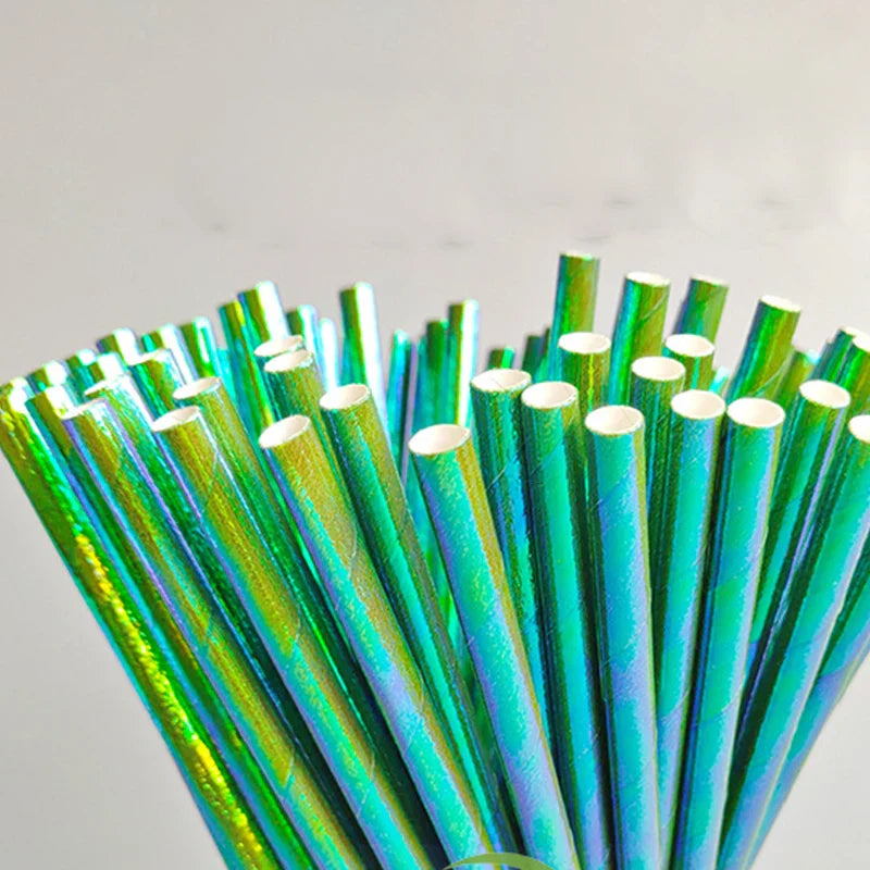 25pcs Cravinc Metallic Foil Paper Straws: Glitter Rainbow Birthday Wedding Cake Pop