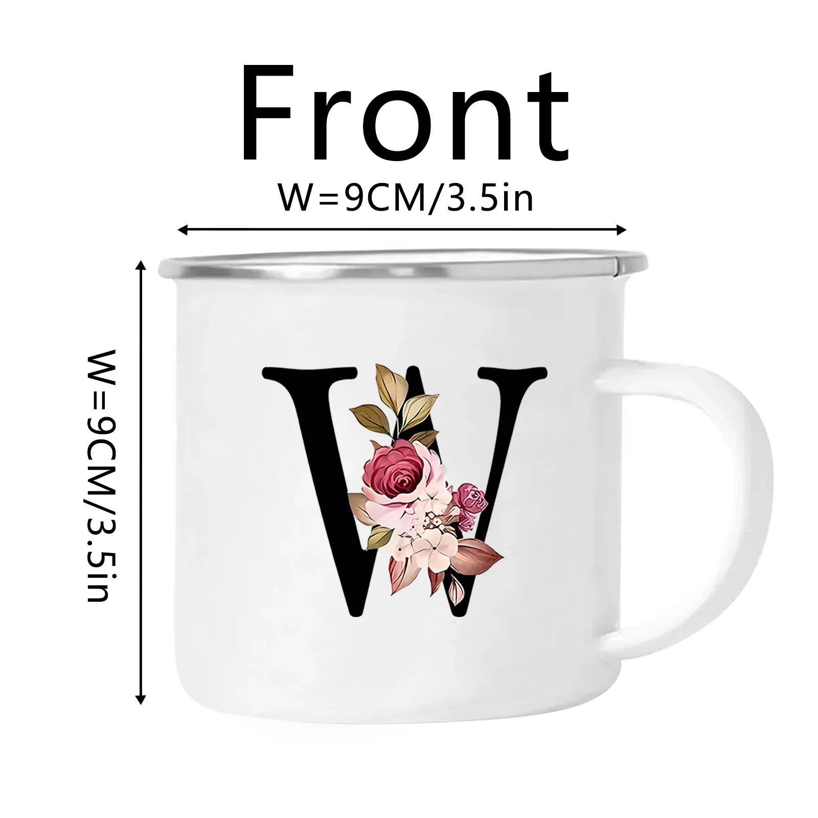 Cravinc 12oz Floral Letters Enamel Coffee Mug with Handle for Camping and Travel