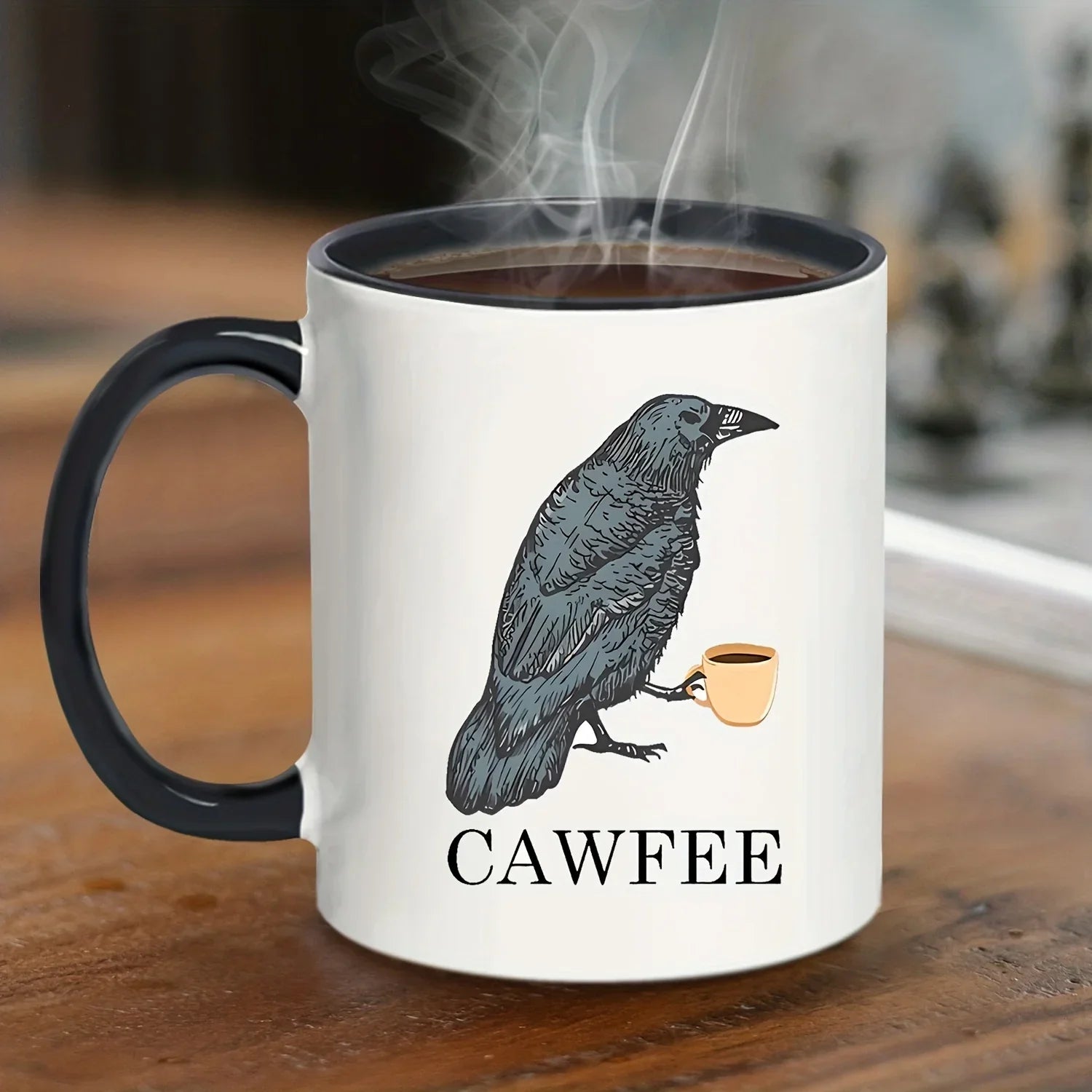 Cawfee Crow Mug: Funny Bird Lover Art 11oz Ceramic Cup, Gift Box - Cravinc Brand