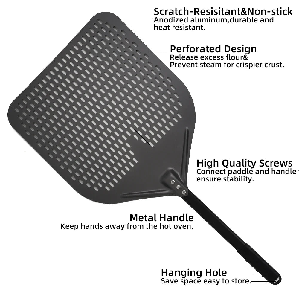 Cravinc 16" Perforated Pizza Peel with Metal Handle - Nonstick Kitchen Tool