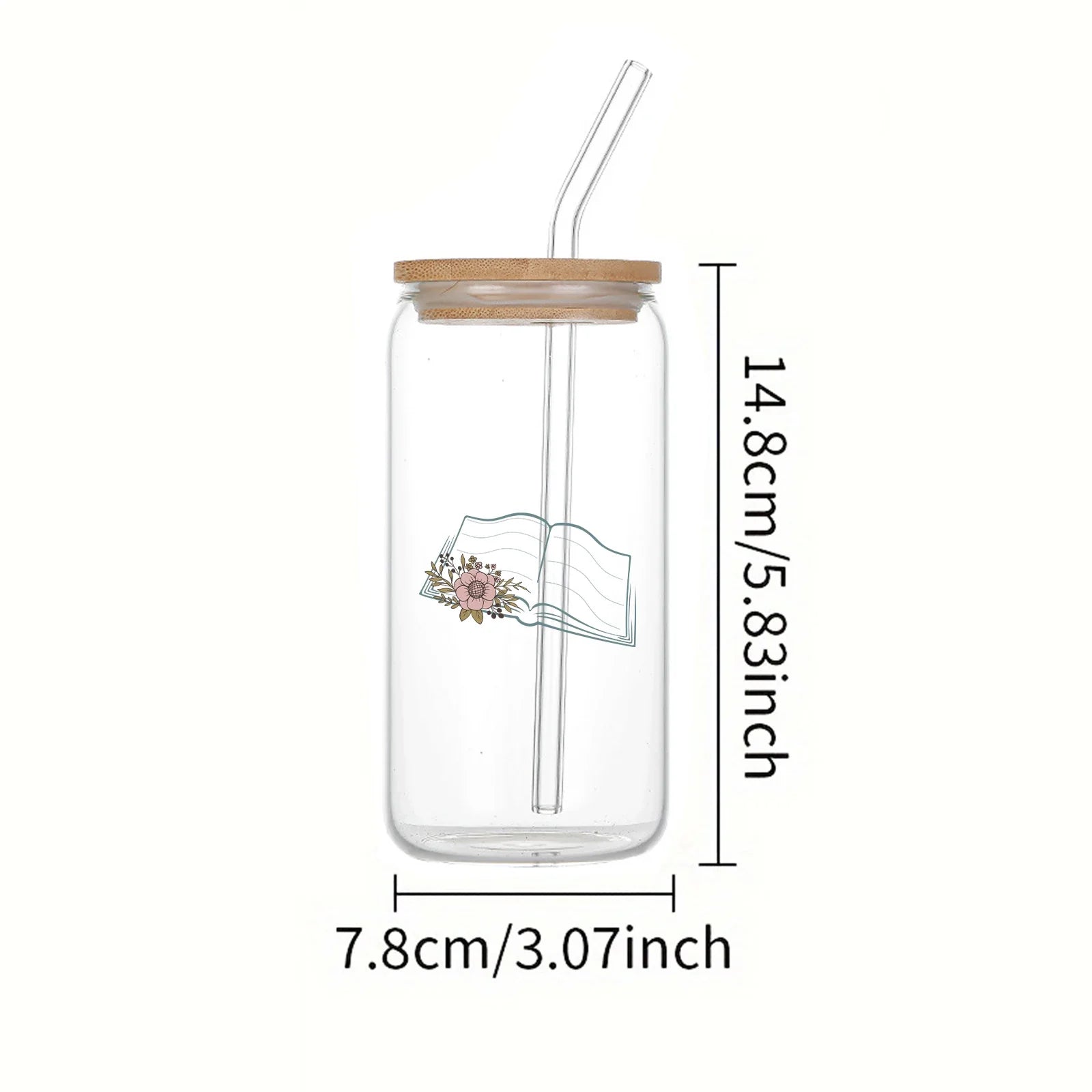 Cravinc 16oz Glass Can with Lid and Straw - Library Lover's Summer Cup