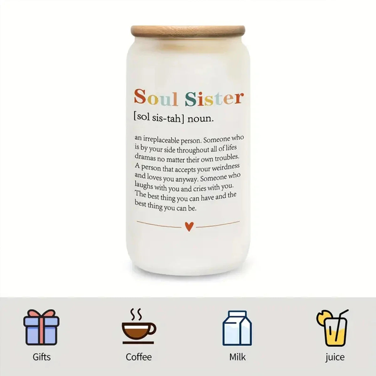 Cravinc 16oz Soul Sister Frosted Glass Drink Cup - Summer Drinkware Gift