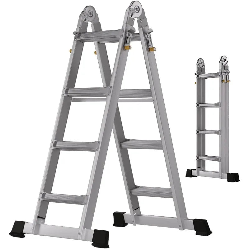 Cravinc 17ft Aluminum Frame Extension Ladder: Anti-Slip Multi-Position Telescoping Folding Ladder