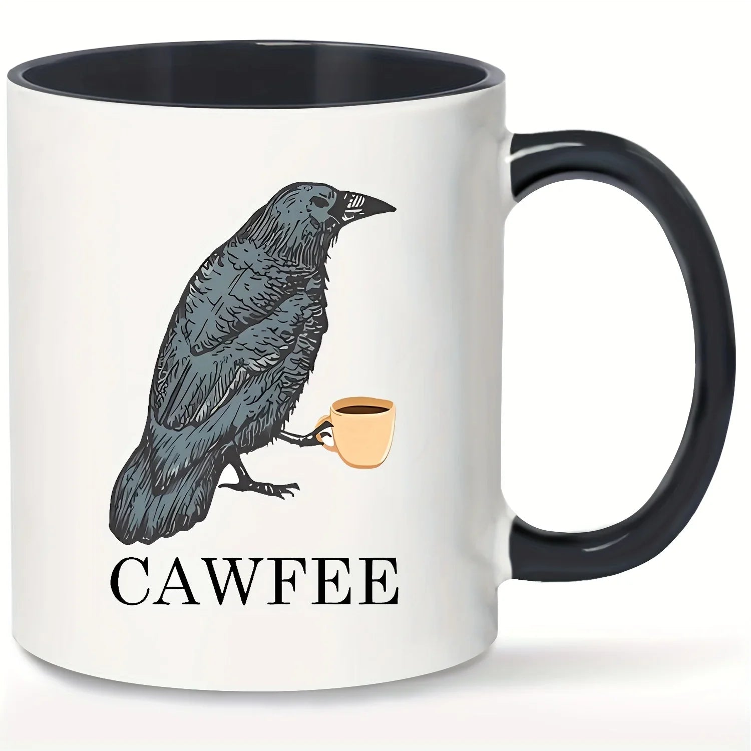 Cawfee Crow Mug: Funny Bird Lover Art 11oz Ceramic Cup, Gift Box - Cravinc Brand