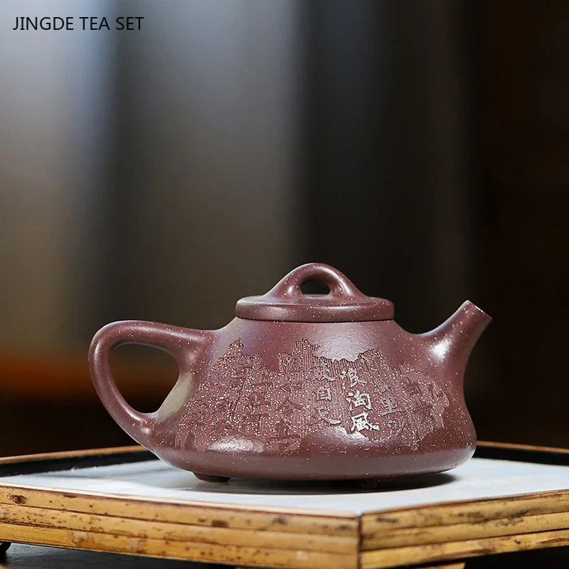 200ml Yixing Purple Clay Hand-Painted Teapot with Filter, Stone Scoop, and Tea Set