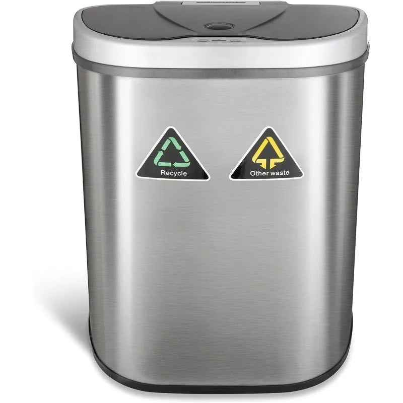 Cravinc 18 Gal Motion Sensor Trash Can/Recycler Silver/Black Stainless Base