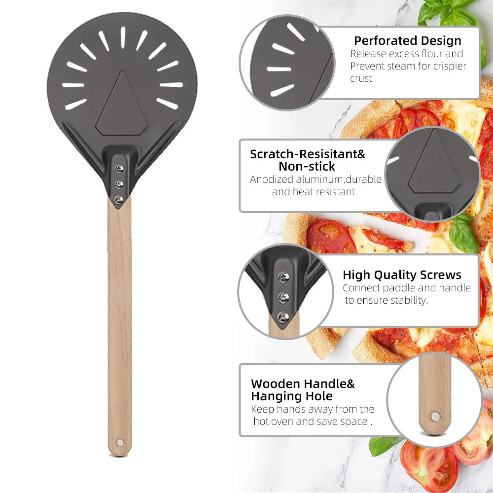 Cravinc 10-Inch Long Pizza Peel Adjustable Spatula Baking Tool Kitchen Utensil Nonstick Turner