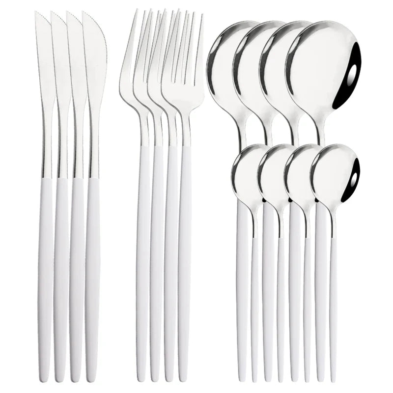 Cravinc 16-Piece Red Silver Stainless Steel Cutlery Set Fork Knife Spoon Dinnerware