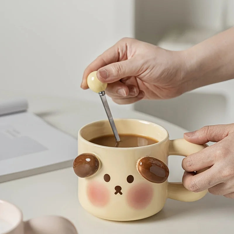 400ml Cravinc Pig Coffee Mug with Lid, Spoon | Cute Creative Breakfast Cup Gift for Home Office