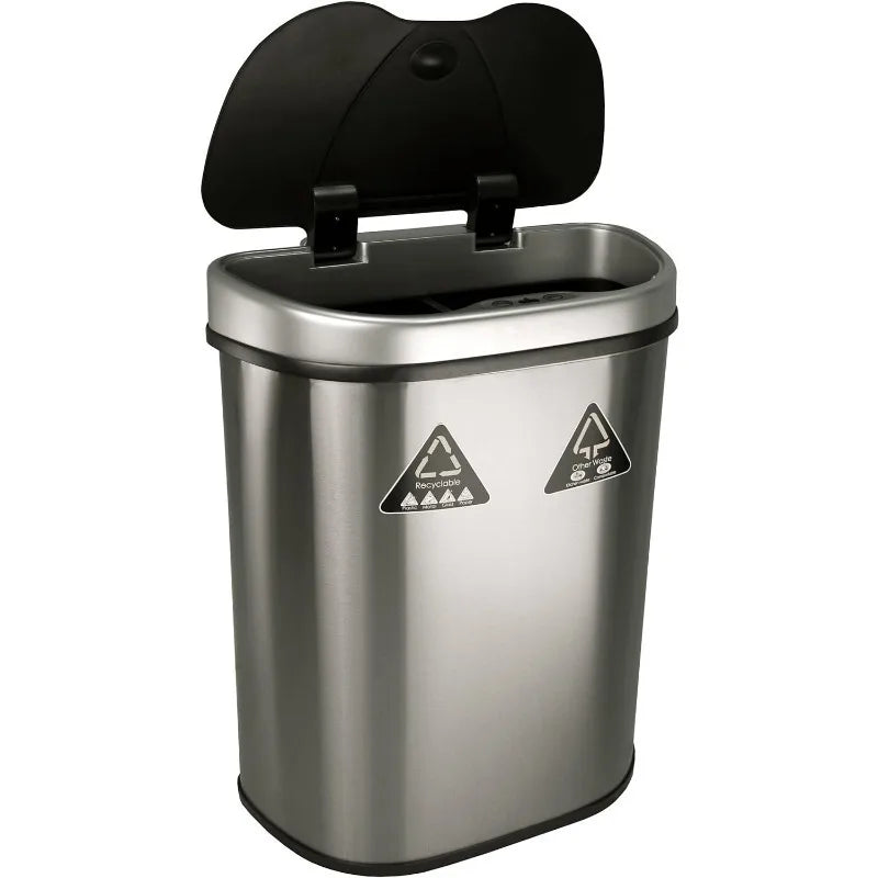 Cravinc 18 Gal Motion Sensor Trash Can/Recycler Silver/Black Stainless Base