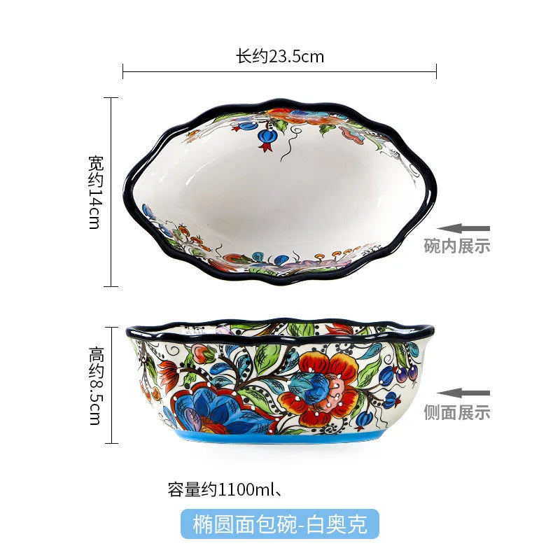 Cravinc 1100ML Ceramic Noodle Bowl Exquisite Fruit Salad Dessert Kitchen Accessories