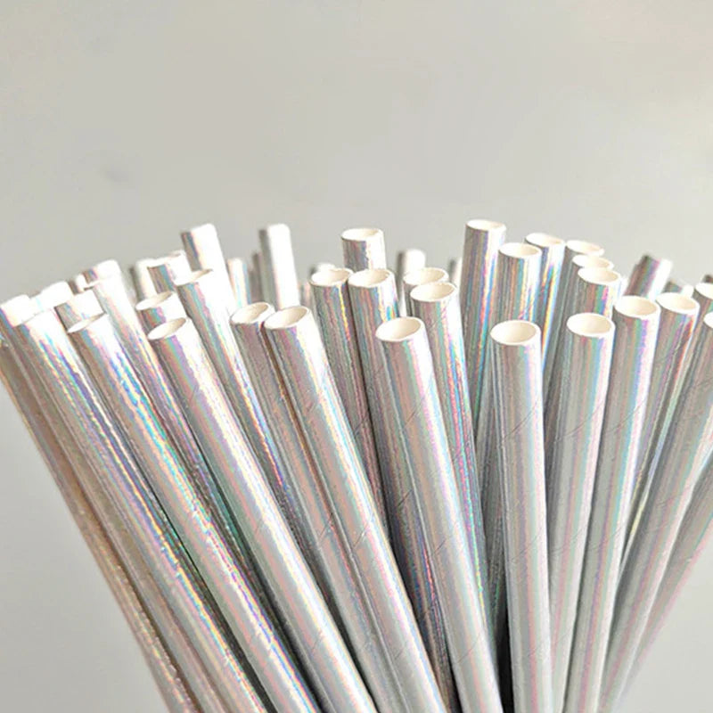 25pcs Cravinc Metallic Foil Paper Straws: Glitter Rainbow Birthday Wedding Cake Pop