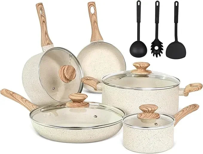 Cravinc 12Pcs Granite Nonstick Induction Cookware Set in White