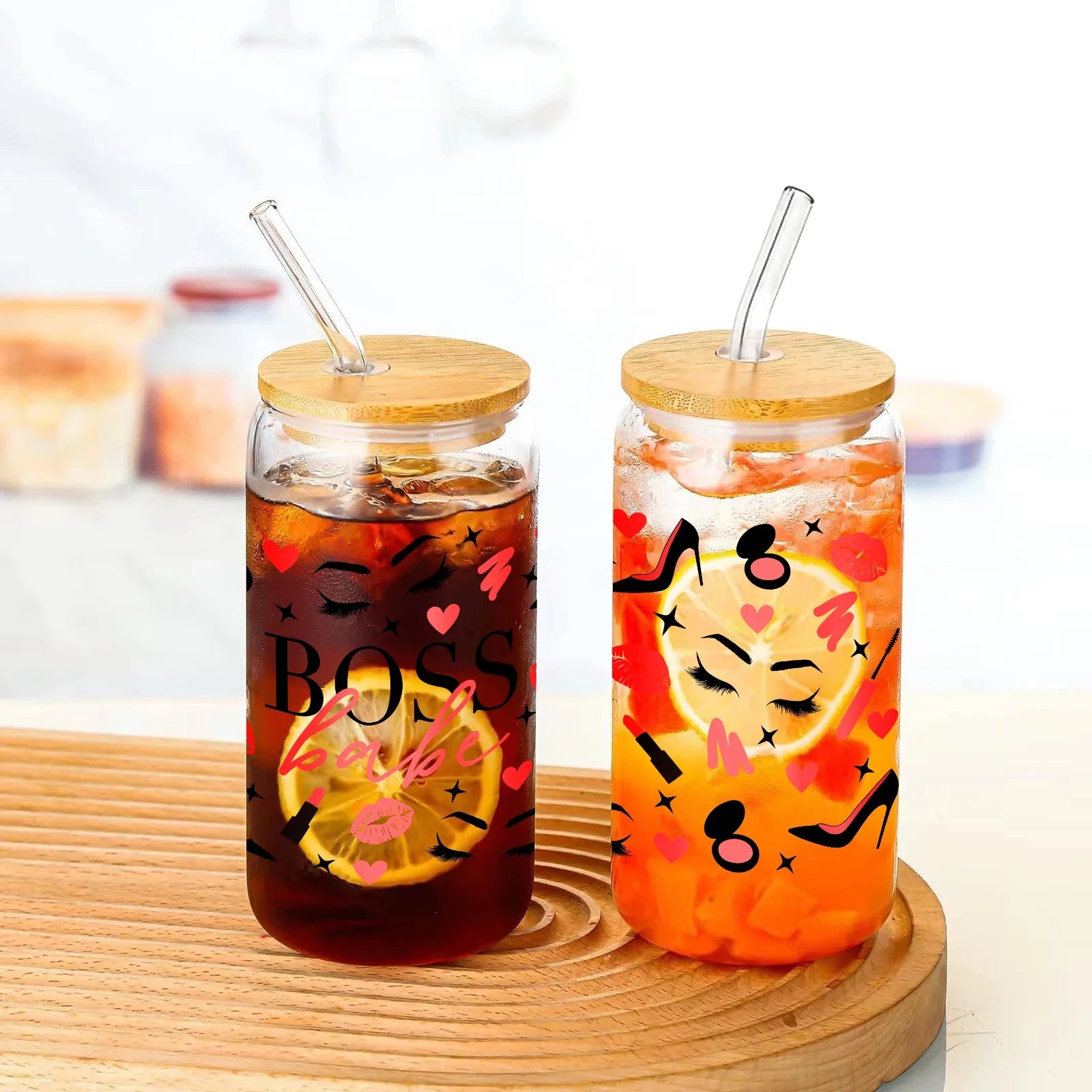 Cravinc 16oz Sublimation Glass Can with Bamboo Lid & Straw Drinkware