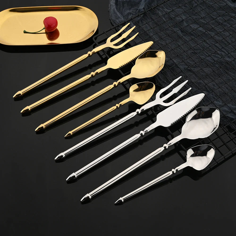 Cravinc 16-Piece Mirror Gold Cutlery Set: Western Stainless Steel Luxury Flatware Tableware