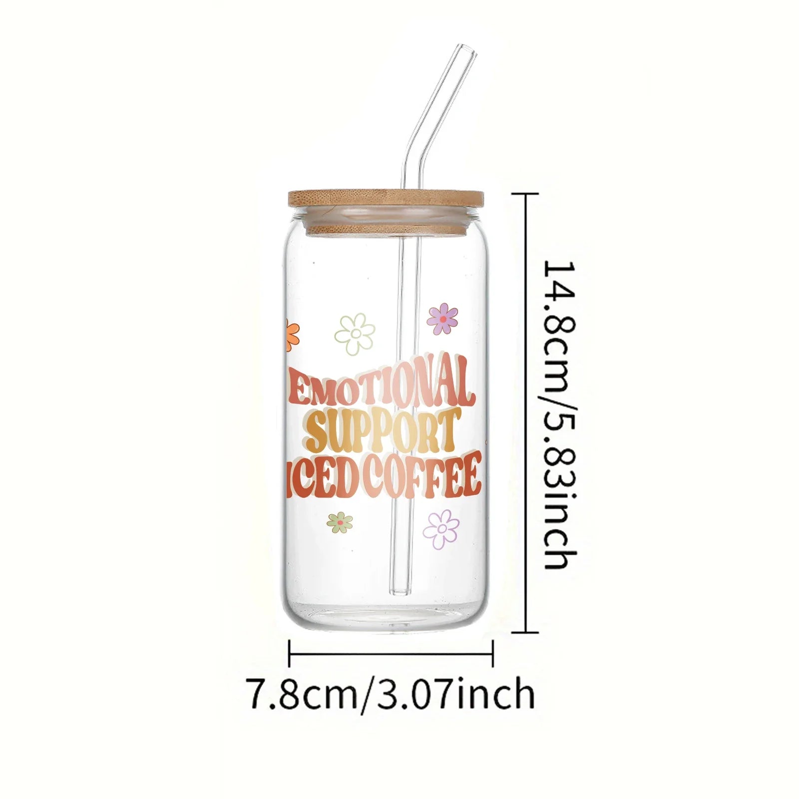 Cravinc 16oz Emotional Support Glass Can with Bamboo Lid and Straw - Drinkware Solution