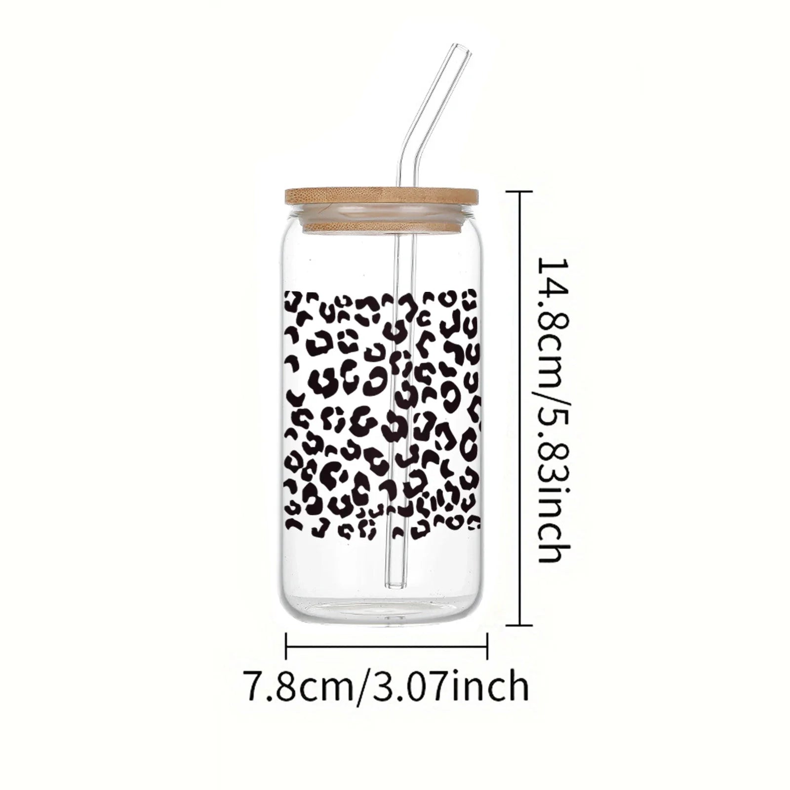 Cravinc 16oz Leopard Print Glass Bottle With Bamboo Lid