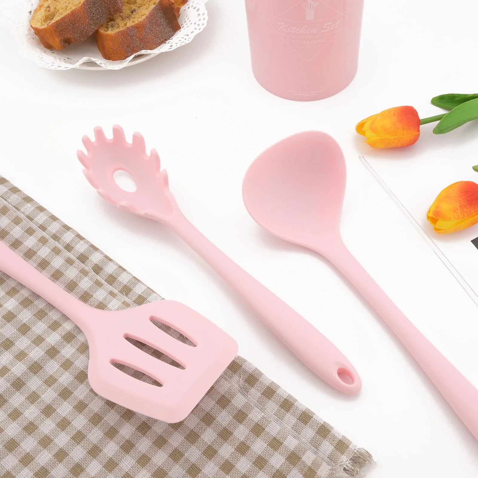 Cravinc 12-Piece Pink Silicone Kitchen Utensils Set in Branded Box