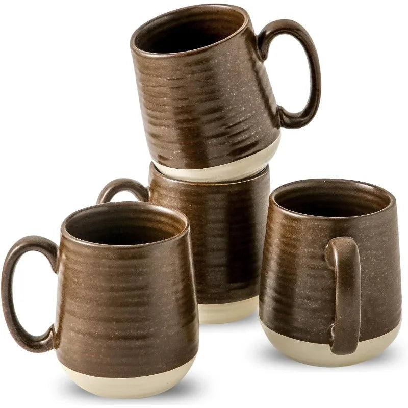 Cravinc 15 oz Ceramic Coffee Mugs Set of 4 - Porcelain Latte Cups with Handle