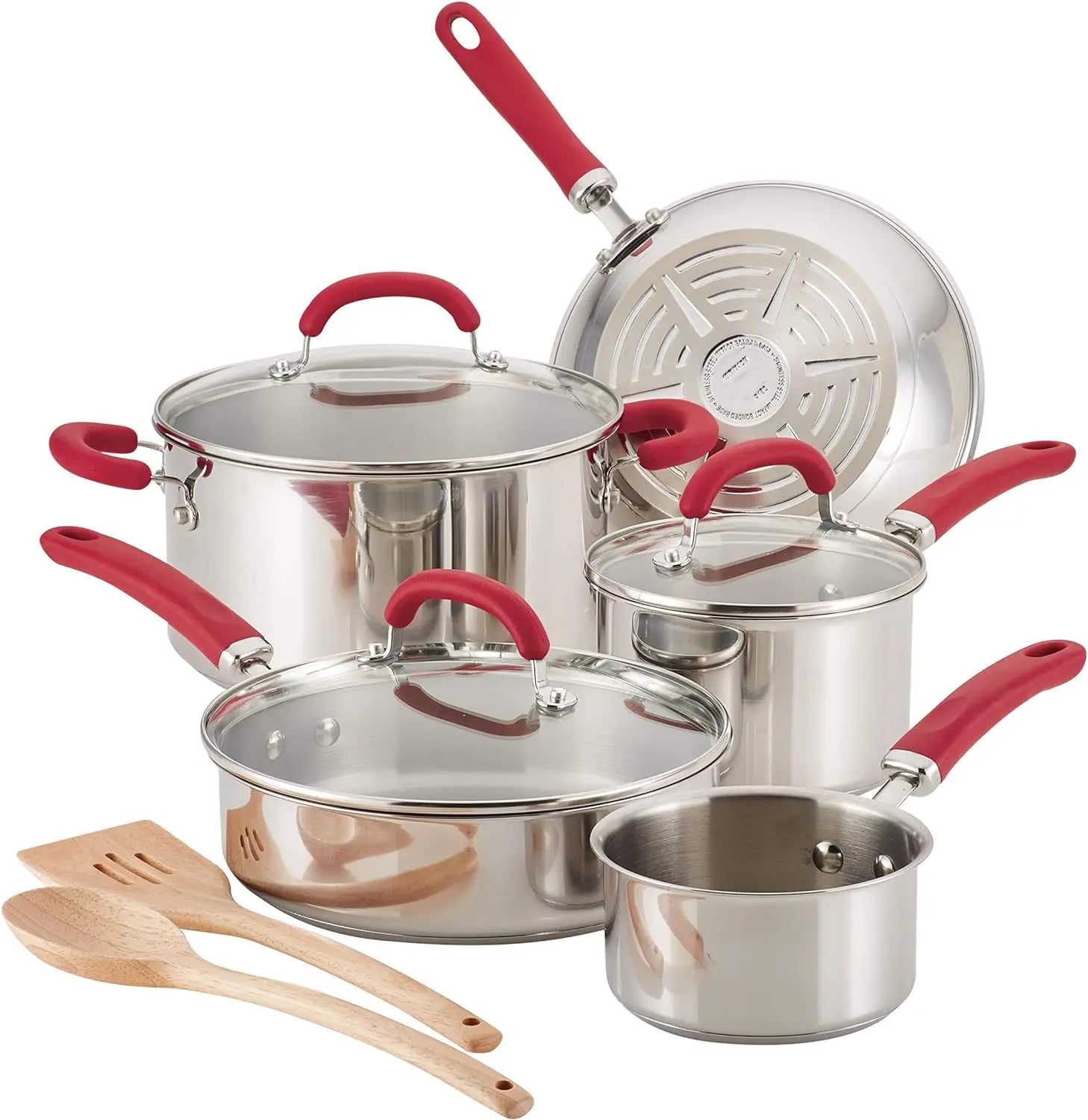 Cravinc 10-Piece Stainless Steel Cookware Set with Red Handles